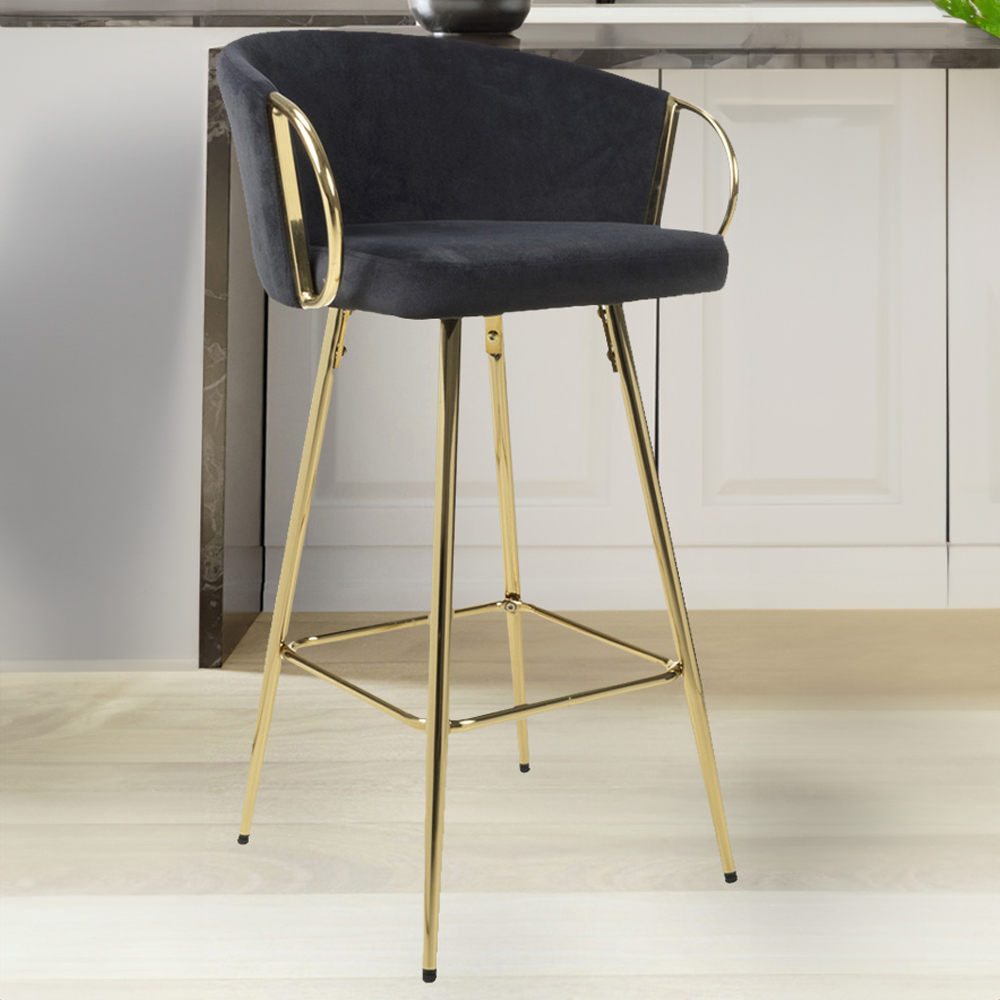 Shankar Volero Black Brushed Velvet Bar Stool Image 1