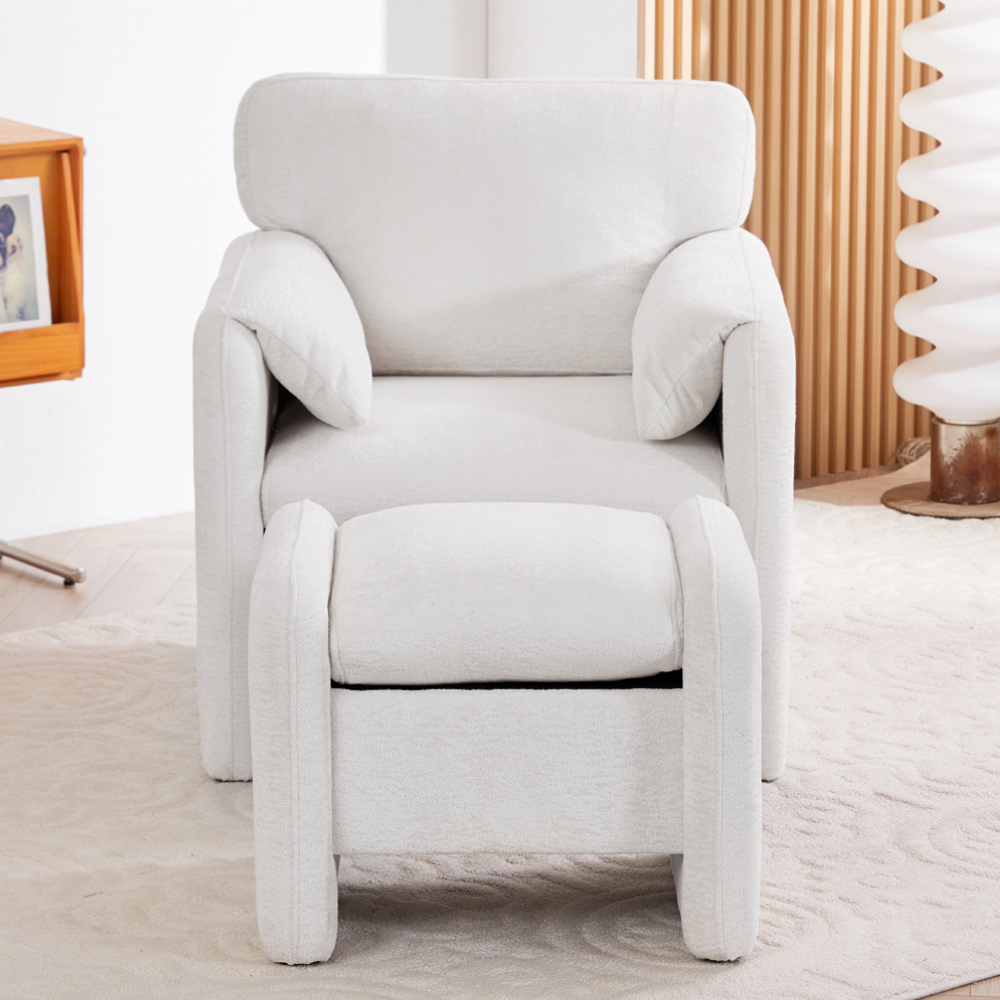 Living and Home White Chenille Upholstered Armchair with Footstool Image 7