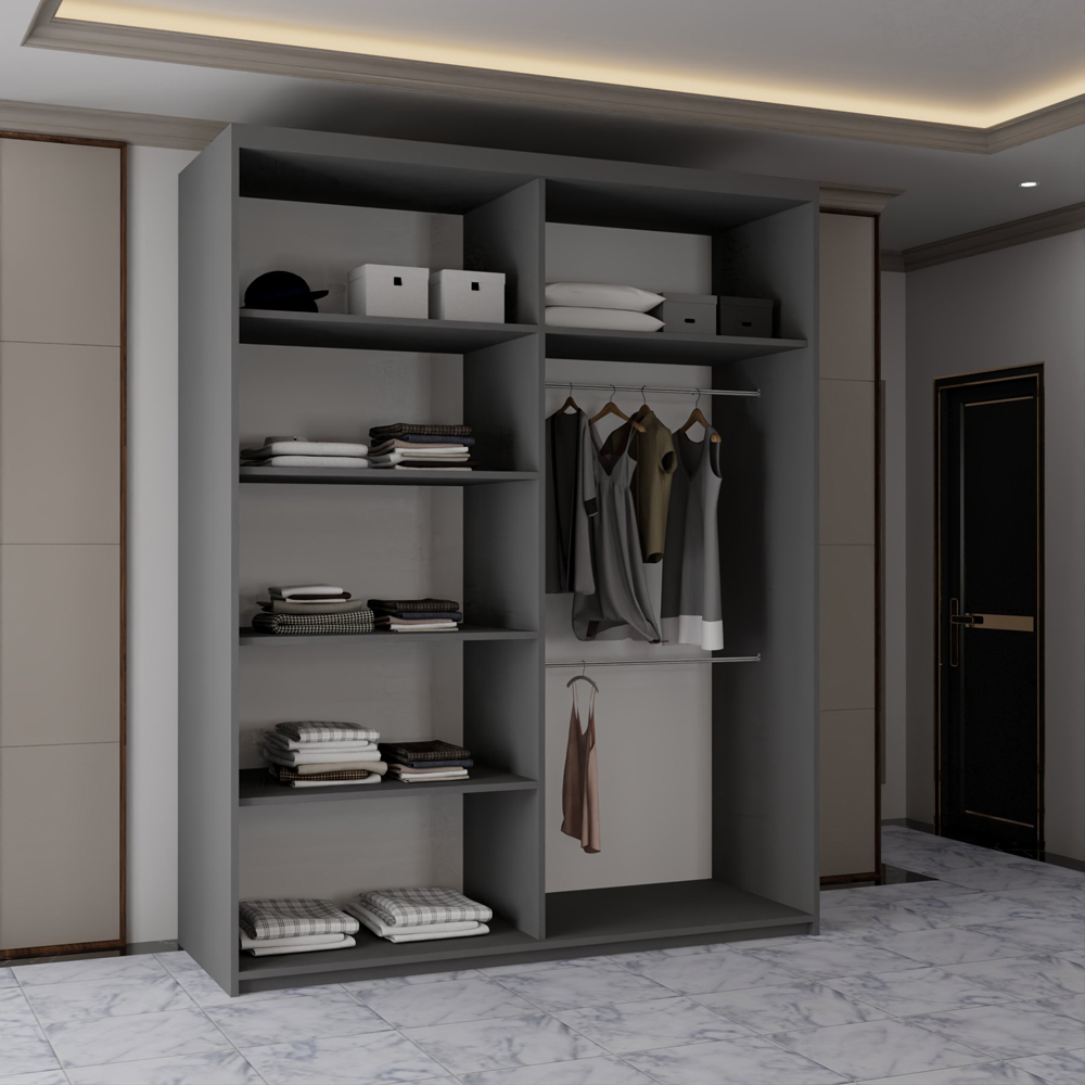 Sliding Wardrobes 4U 2 Sliding Door Grey Modern Full Length Mirrored Wardrobe 180cm Image 4