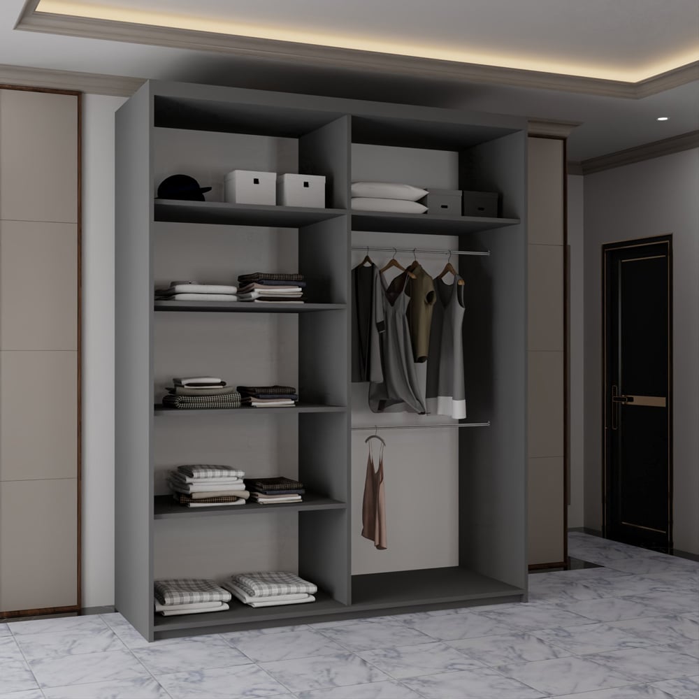 Sliding Wardrobes 4U 2 Sliding Door Grey Modern Single Side Mirrored Wardrobe Image 4