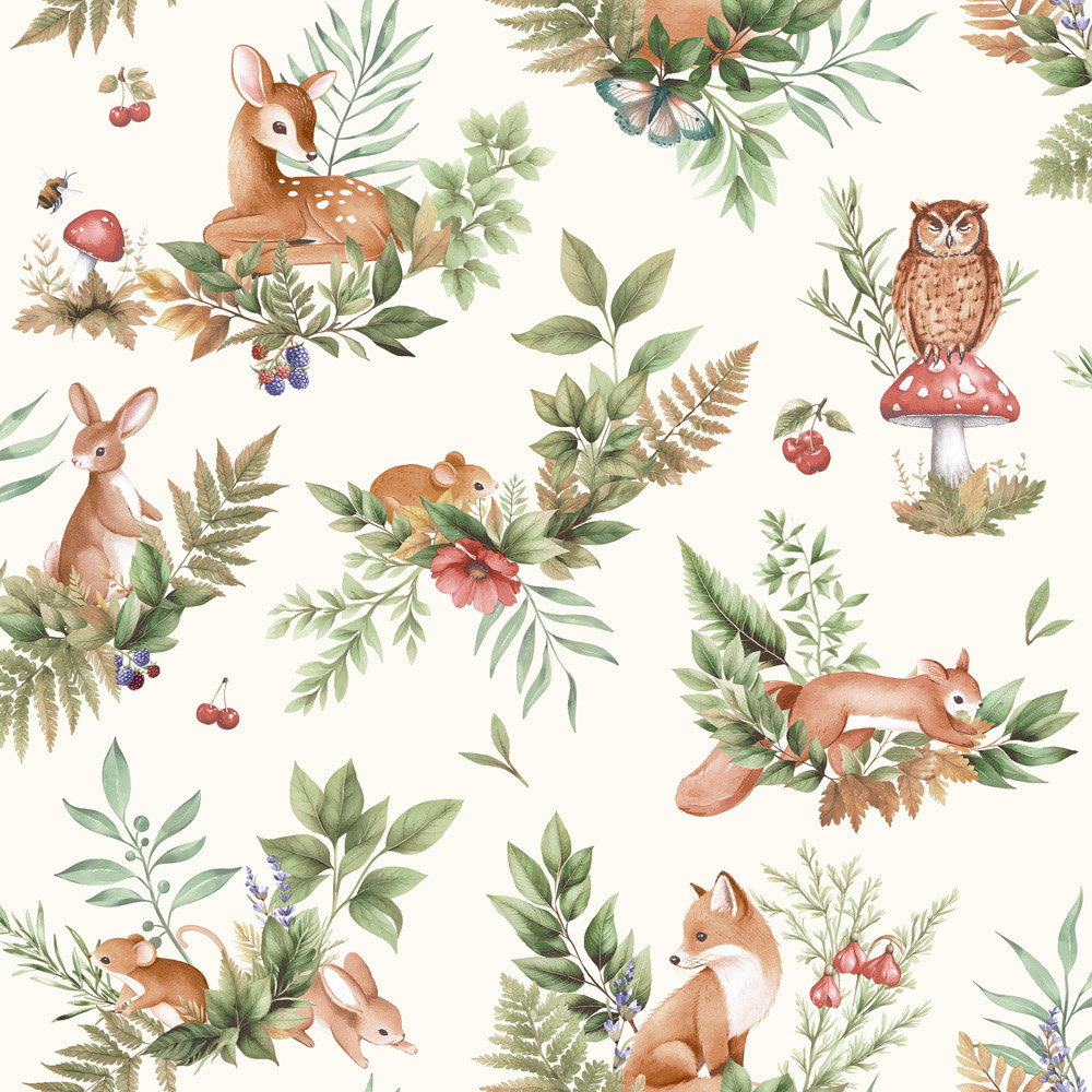Holden Decor Forest Friends Cream Wallpaper Image 1
