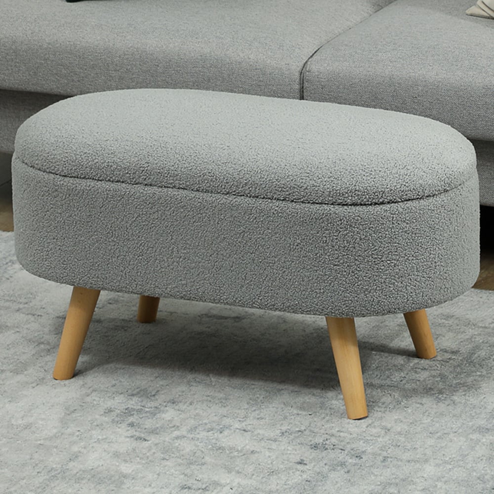 HOMCOM Charcoal Grey Teddy Fleece Ottoman Bench Image 1