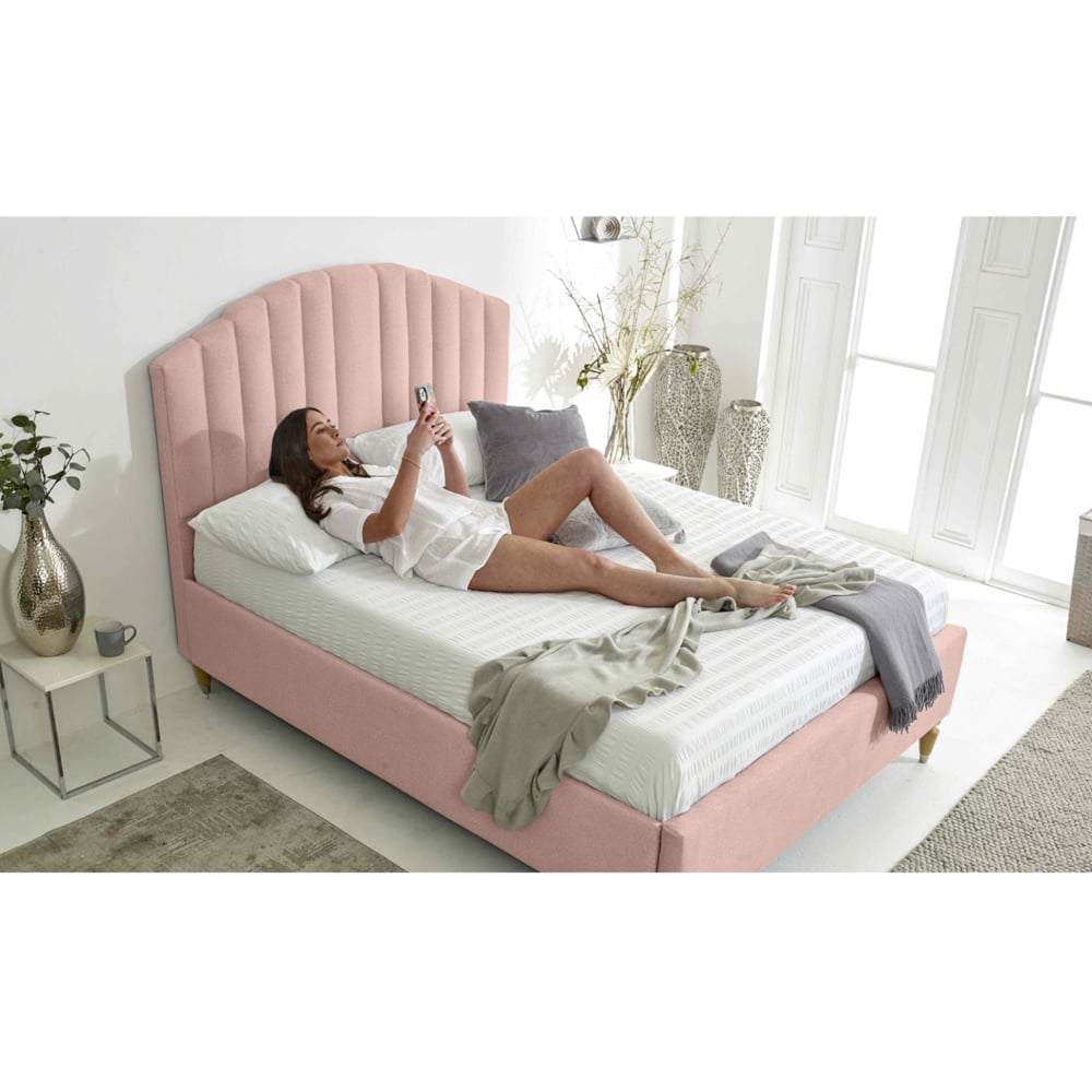 Eleganza Henrik Double Pink Arlington Fabric Bed Frame with Curved Headboard Image 5