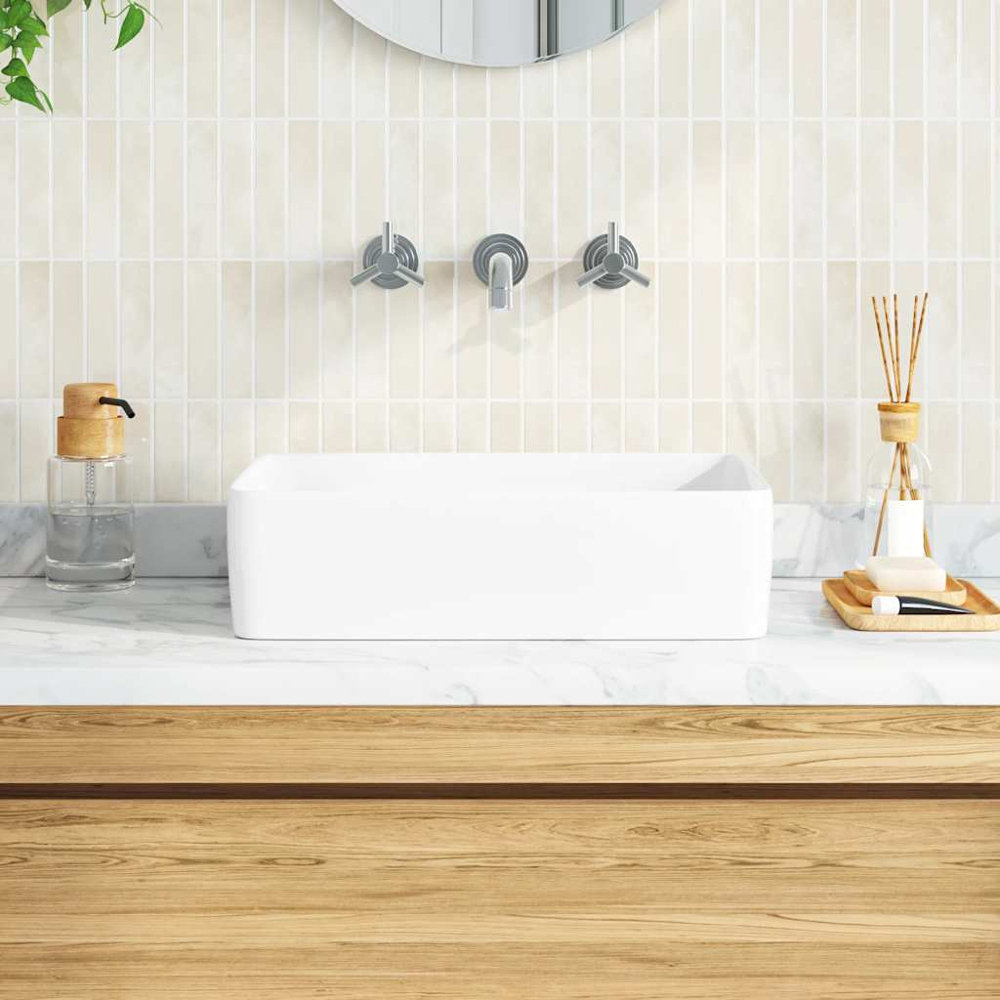 vidaXL White Ceramic Rectangular Wash Basin 130 x 370 x 480mm Image 2