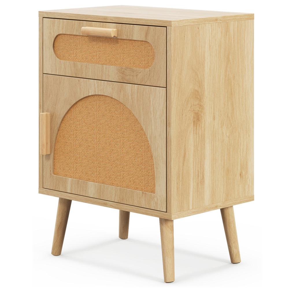Costway Single Door Single Drawer Natural Rattan Nightstand Boho Bedside Table Image 3