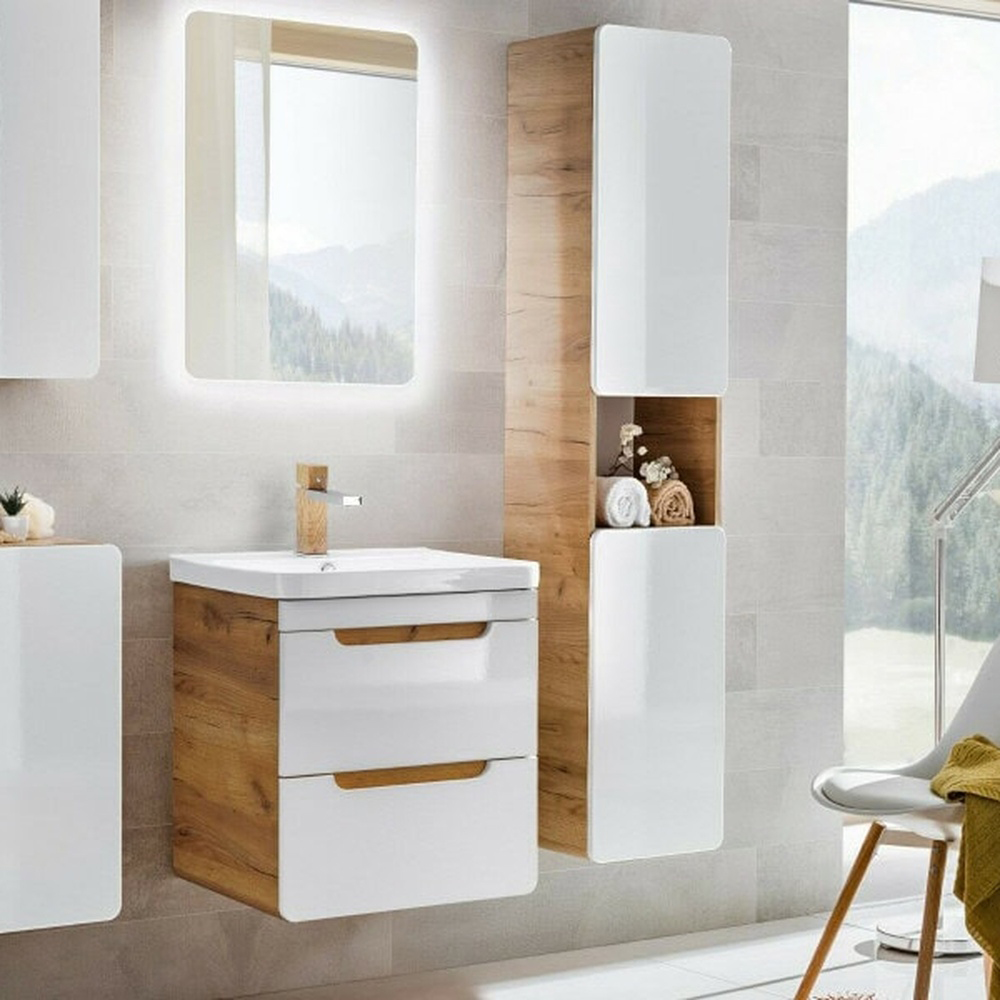Impact Furniture Aruba White Gloss and Oak Wotan 4 Piece Floating Bathroom Furniture Set Image 6