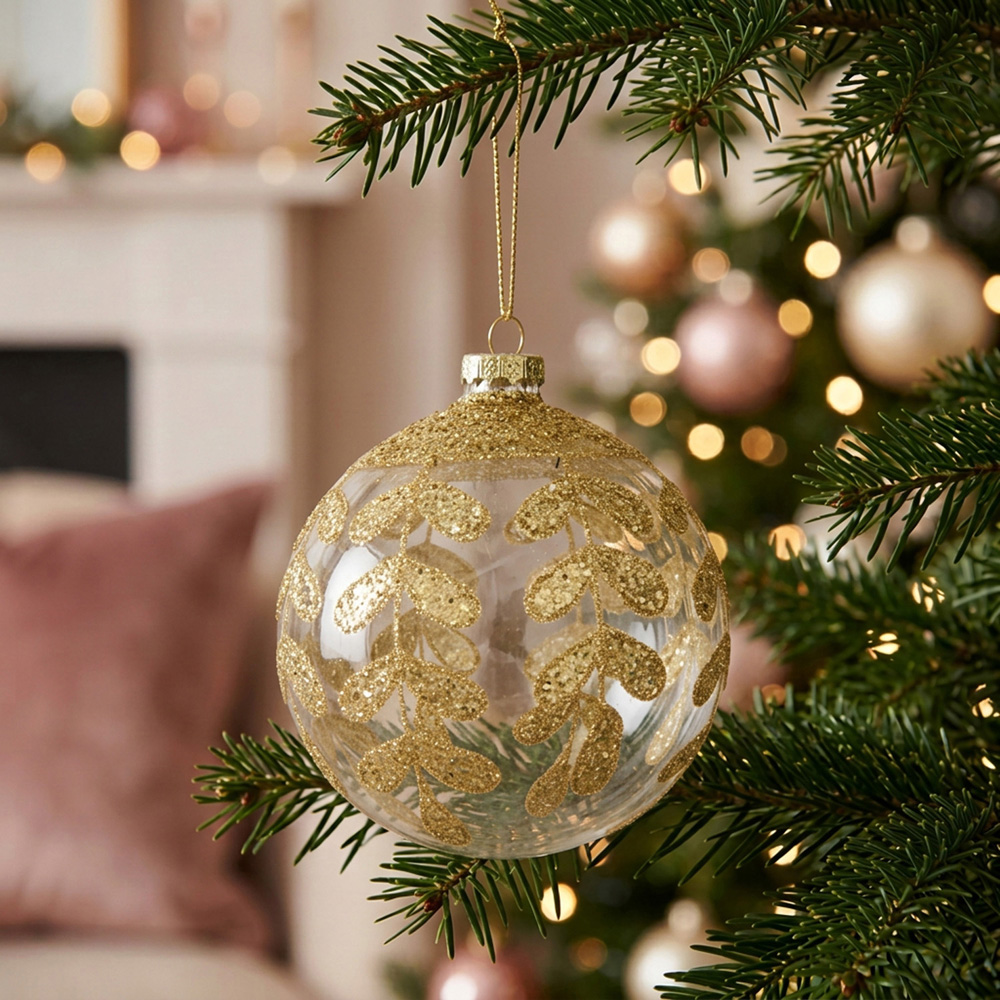 Gold Glittered Leaf Bauble Image 2