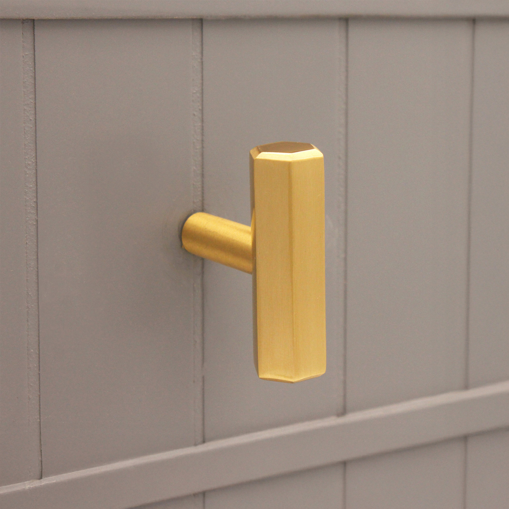 Spira Brass Satin Brass T-Bar Pull Cupboard Handle Image 2
