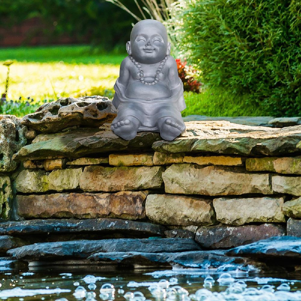 wilko Resting Baby Monk Grey Indoor and Outdoor Statue 26cm Image 5