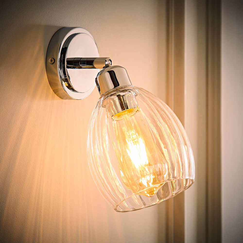 ValueLights Cheltenham Ribbed Shade Chrome Adjustable Wall Spotlights with Bulbs 2 Pack Image 2