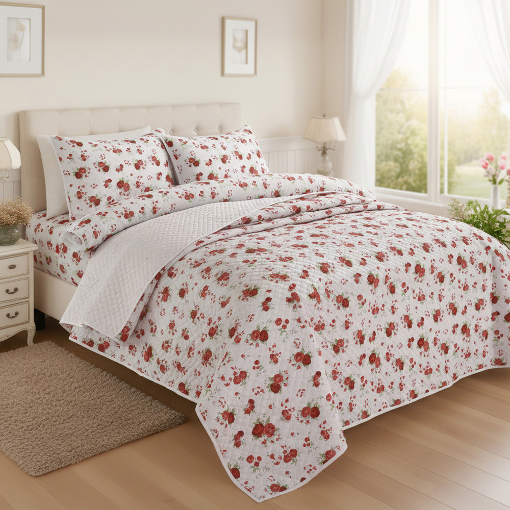 Florelle Florence White and Red Floral Throw 235 x 235cm Image 2