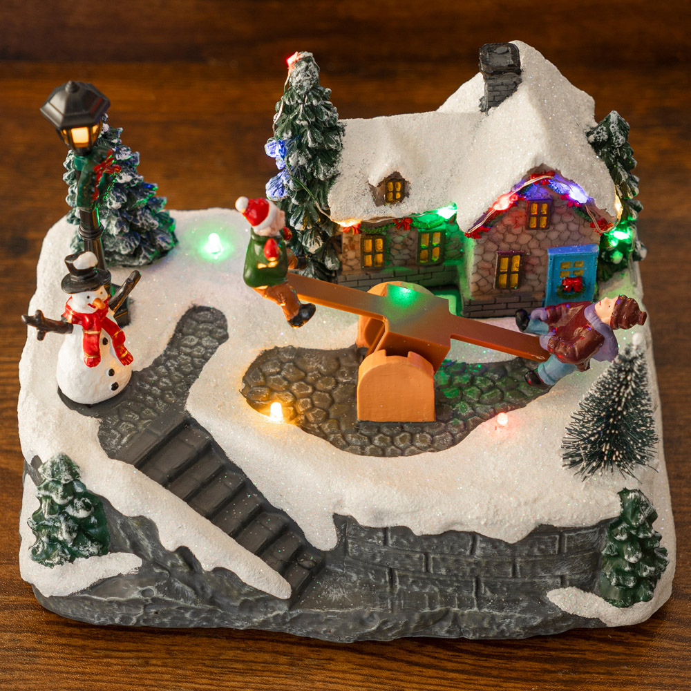 Marco Paul Multicolour LED See Saw Musical Village Scene Christmas Decoration Image 6