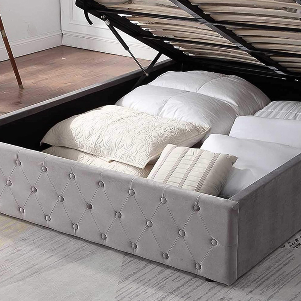 Home Treats King Size Brushed Velvet Buttoned Winged Headboard Ottoman Bed Frame Image 4