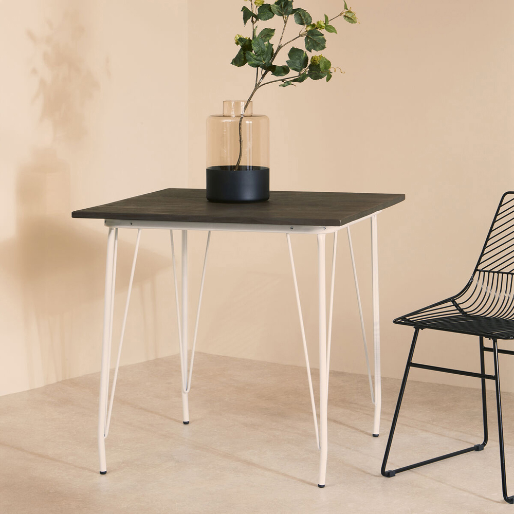 Premier Housewares 2 Seater White Metal and Elm Wood Dining Table Image 4