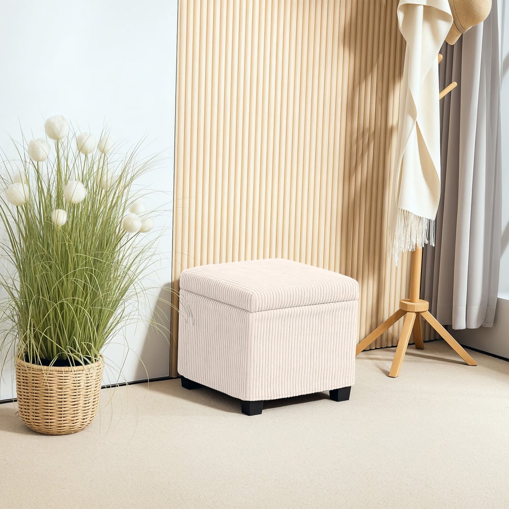 HOMCOM Beige Ottoman Footstool with Removable Lid Image 3