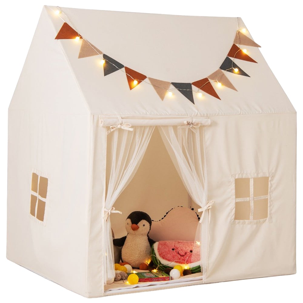 Costway 3 Person Indoor and Outdoor Toddler Tent with Padded Non Slip Mat Beige Image 1