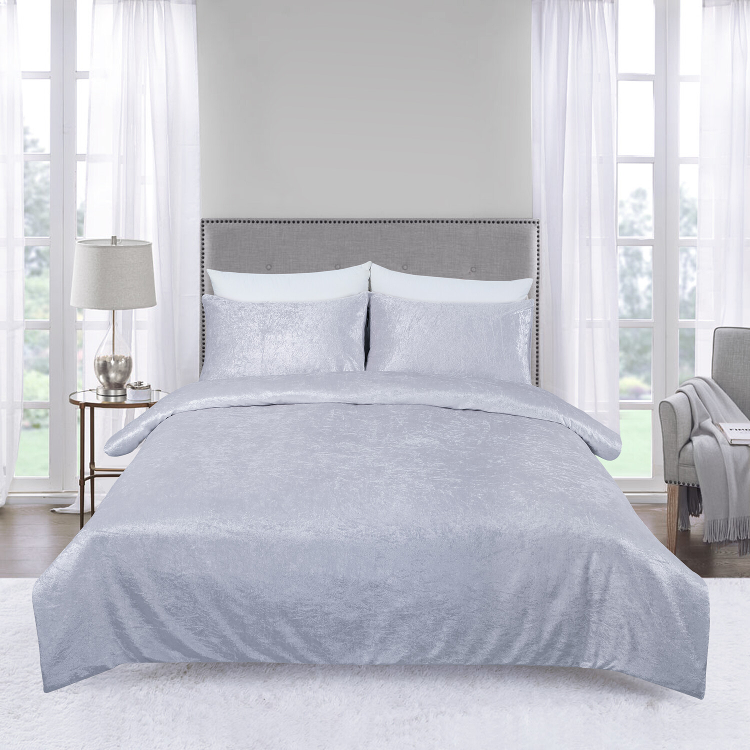 Crushed Velvet Duvet Cover and Pillowcase Set - Superking Image 2