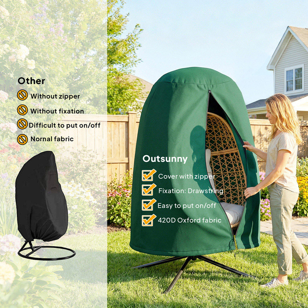 Outsunny Green Waterproof Garden Hanging Egg Chair Cover Image 4