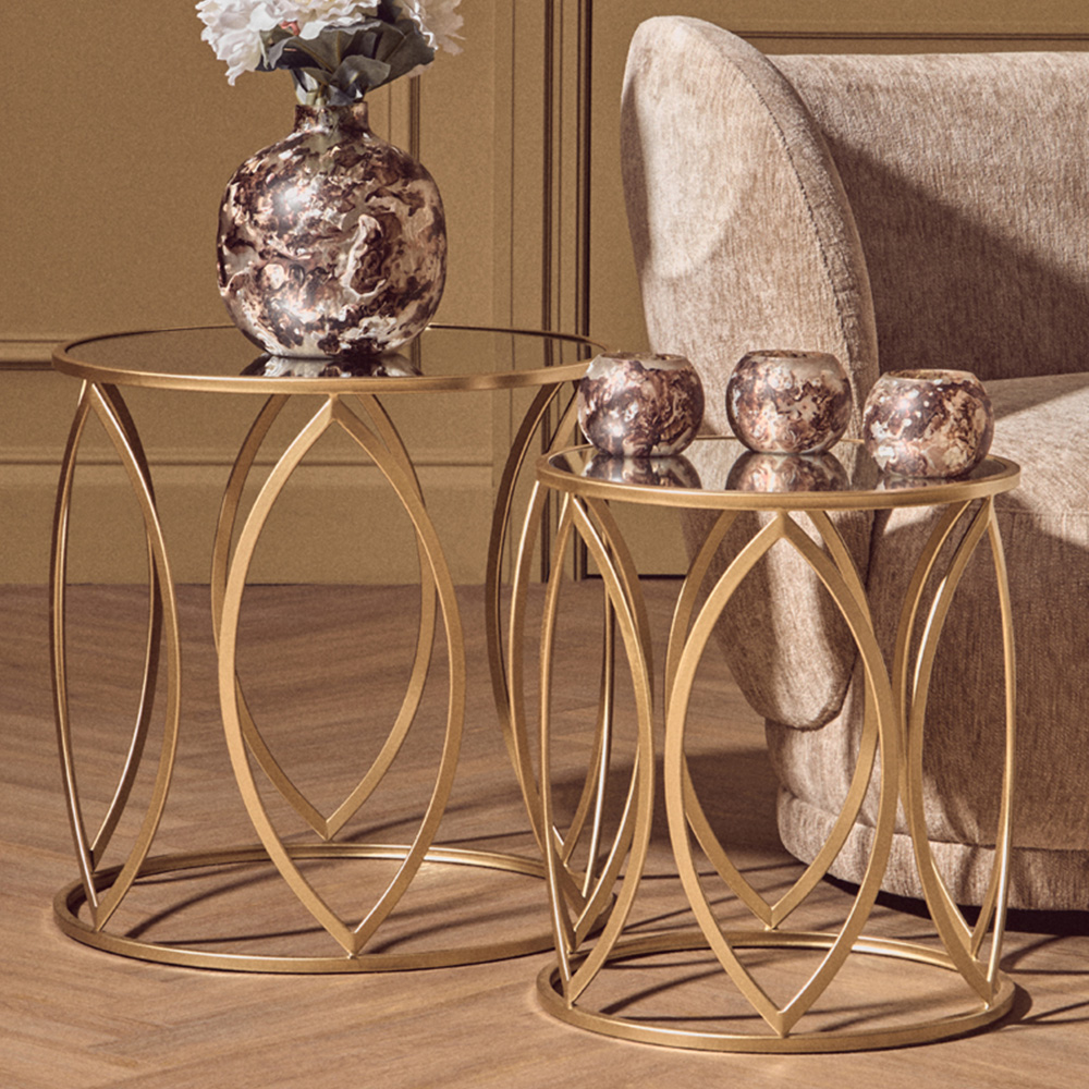 Premier Housewares Arcana Gold Finish Side Table Set of 2 Image 1