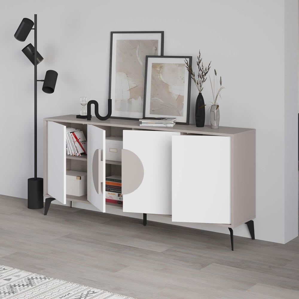 Decortie Gora 4 Door Mocha Grey and White Sideboard Image 4