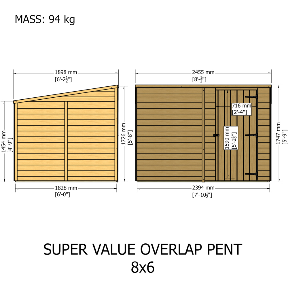 Shire Super Value 8 x 6ft Overlap Pent Garden Shed Image 9