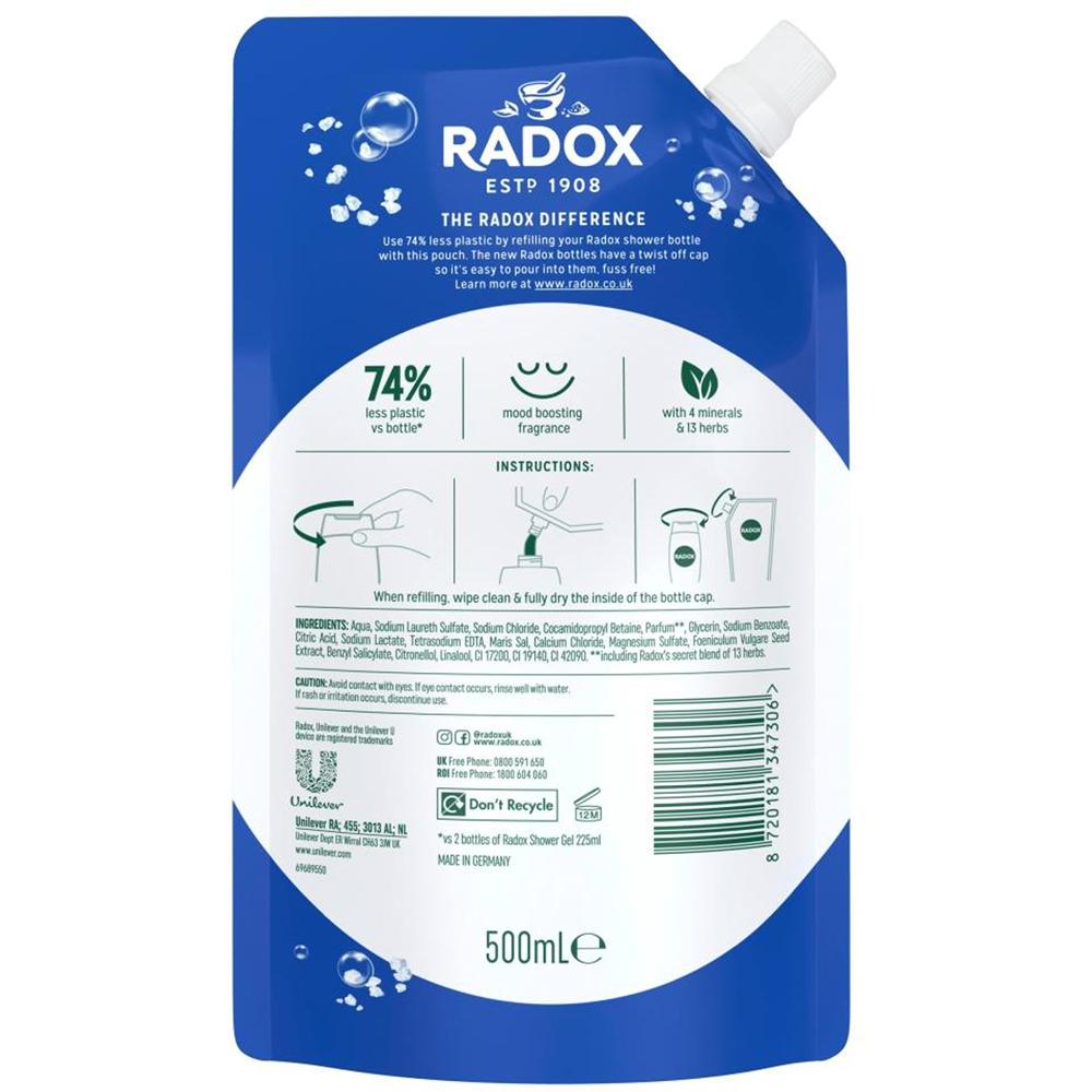Radox Mineral Therapy 2-in-1 Refill Pouch Feel Awake Shower Gel 500ml 5 Pack Image 4