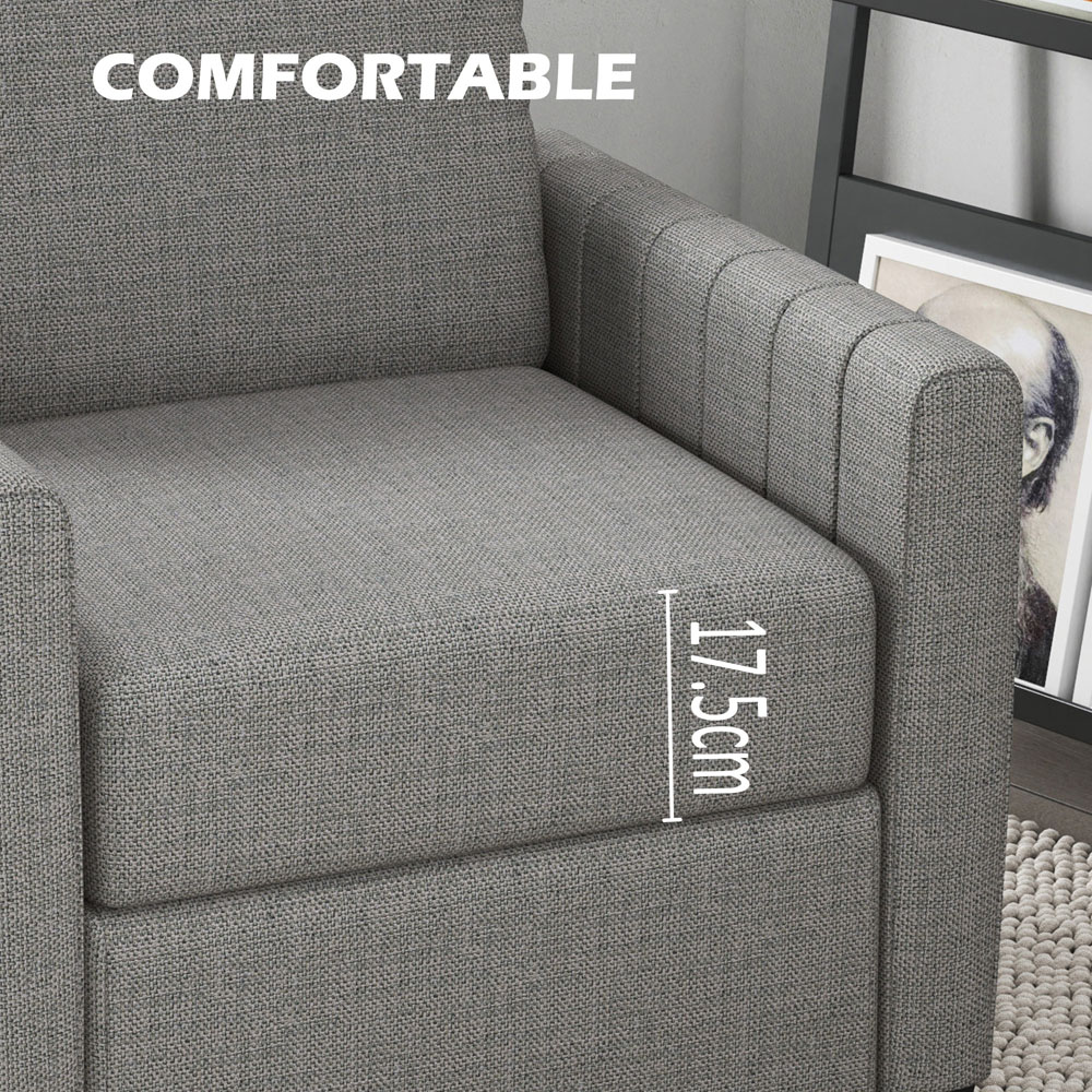 HOMCOM Grey Channel Tufted Modern Fabric Accent Armchair Chair Image 7