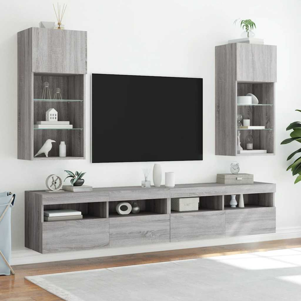 vidaXL Single Door 3 Shelf Grey Sonoma TV Cabinet with LED Lights Image 3