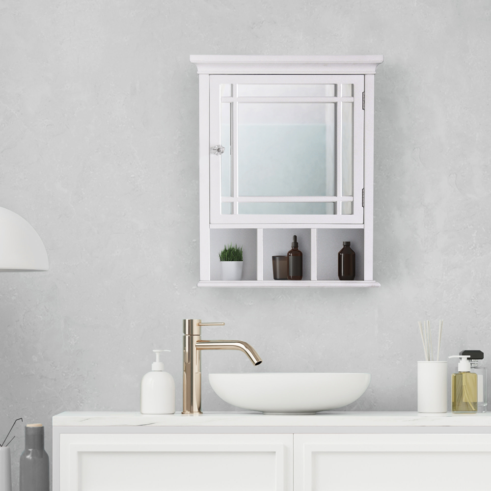 Teamson Home Neal Single Door 3 Shelf White Wooden Removable Mirrored Medicine Cabinet Image 6