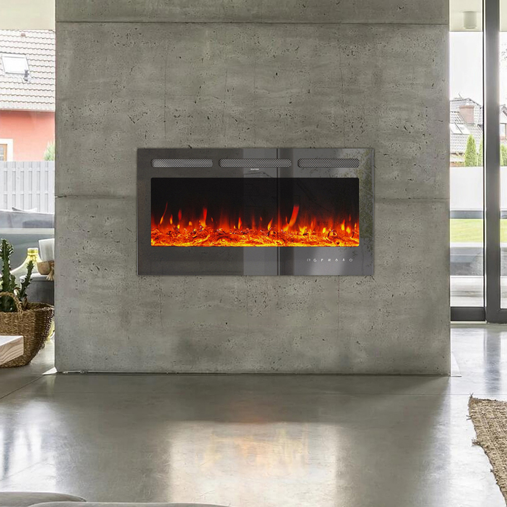 Living and Home Black Wall Mounted Electric Fireplace Image 7
