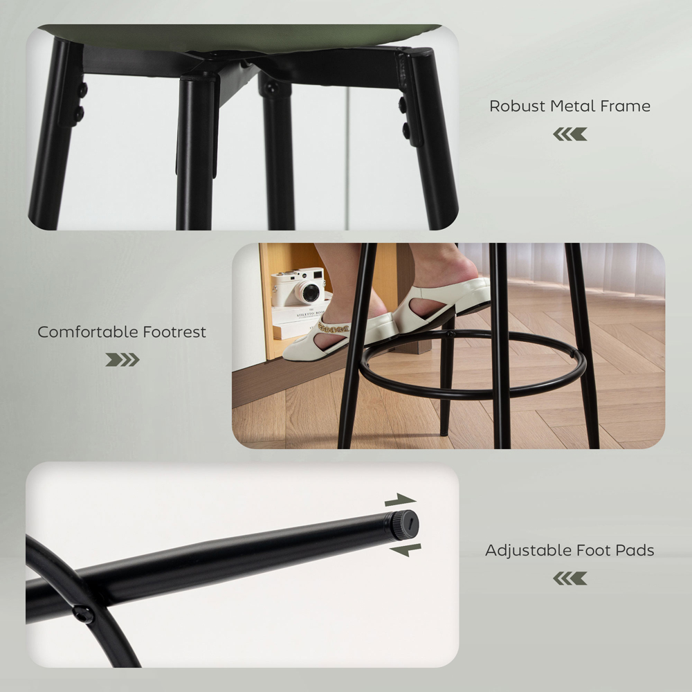 HOMCOM PU Leather Swivel Bar Stool with Footrest Set of 2 Image 7