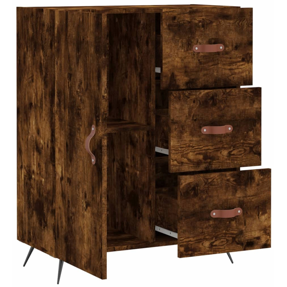 vidaXL Single Door 3 Drawer Smoked Oak Sideboard Image 6