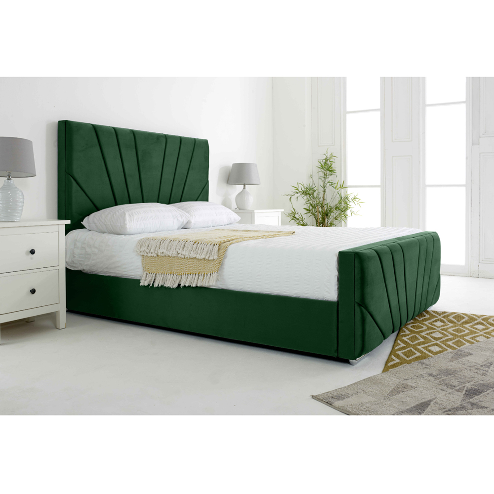 Eleganza Scarlett Super King Size Green Plush Velvet Bed Frame with Headboard and Footboard Image 3