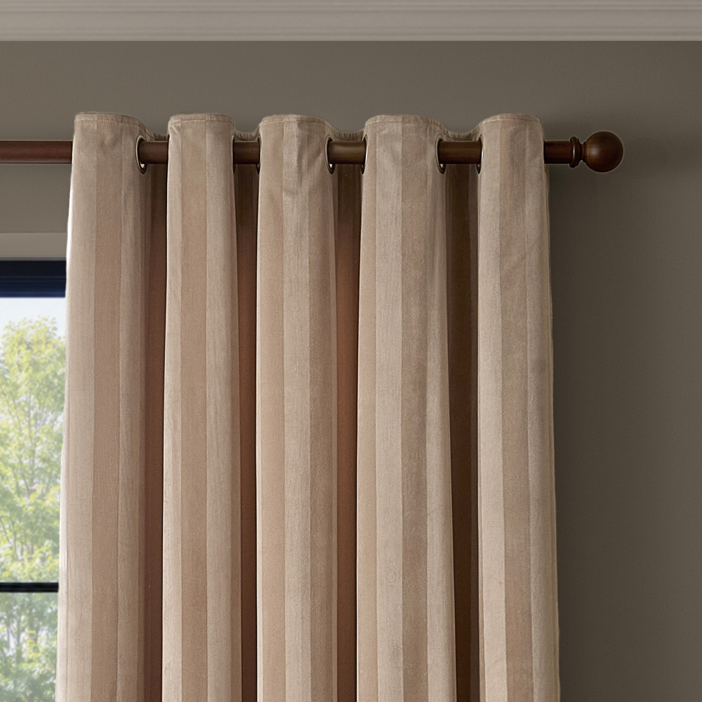Paoletti Regency Grey Stripe Velvet Lined Eyelet Curtains 229 x 229cm Image 3