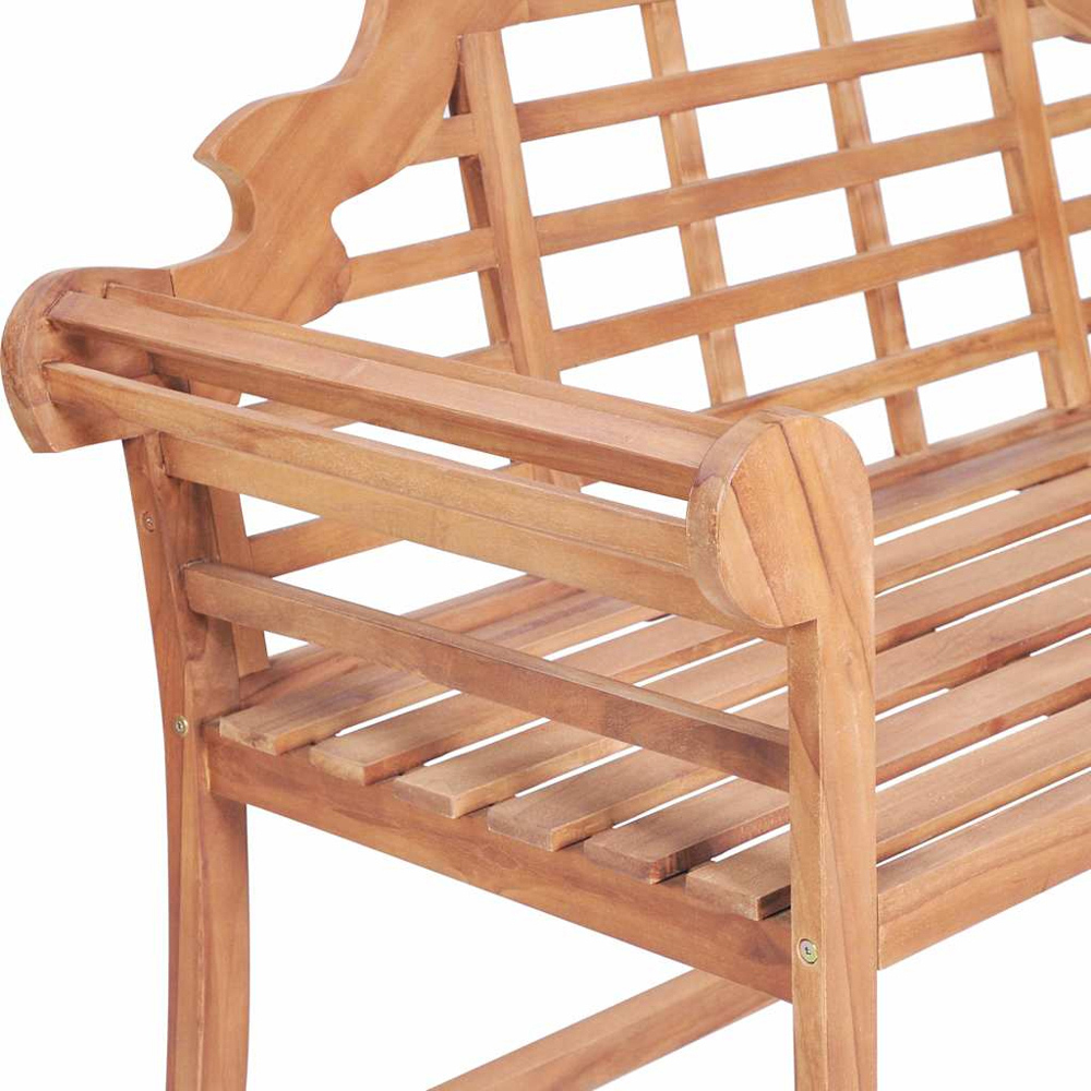 vidaXL 2 Seater Brown Solid Wood Teak Garden Bench with Armrest Image 4
