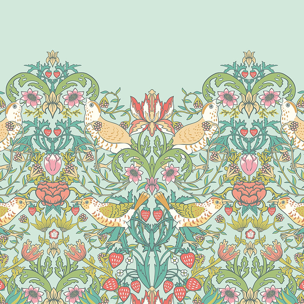 Origin Murals Birds Fruit and Foliage Blue Wall Mural Image 2