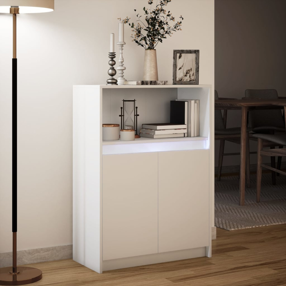 vidaXL 2 Door Single Open Shelf White LED Sideboard Image 9
