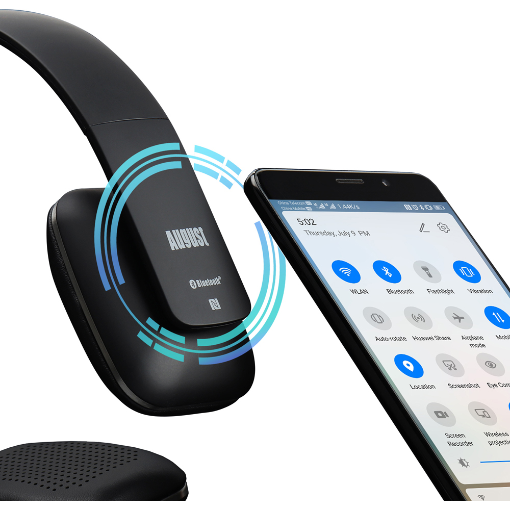August EP636B Black Wireless Rechargeable On-Ear NFC Bluetooth Headphones with Mic Image 4