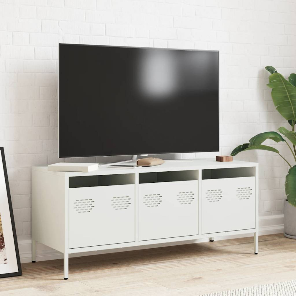 vidaXL 3 Drawer White Steel Industrial Style TV Cabinet Image 7