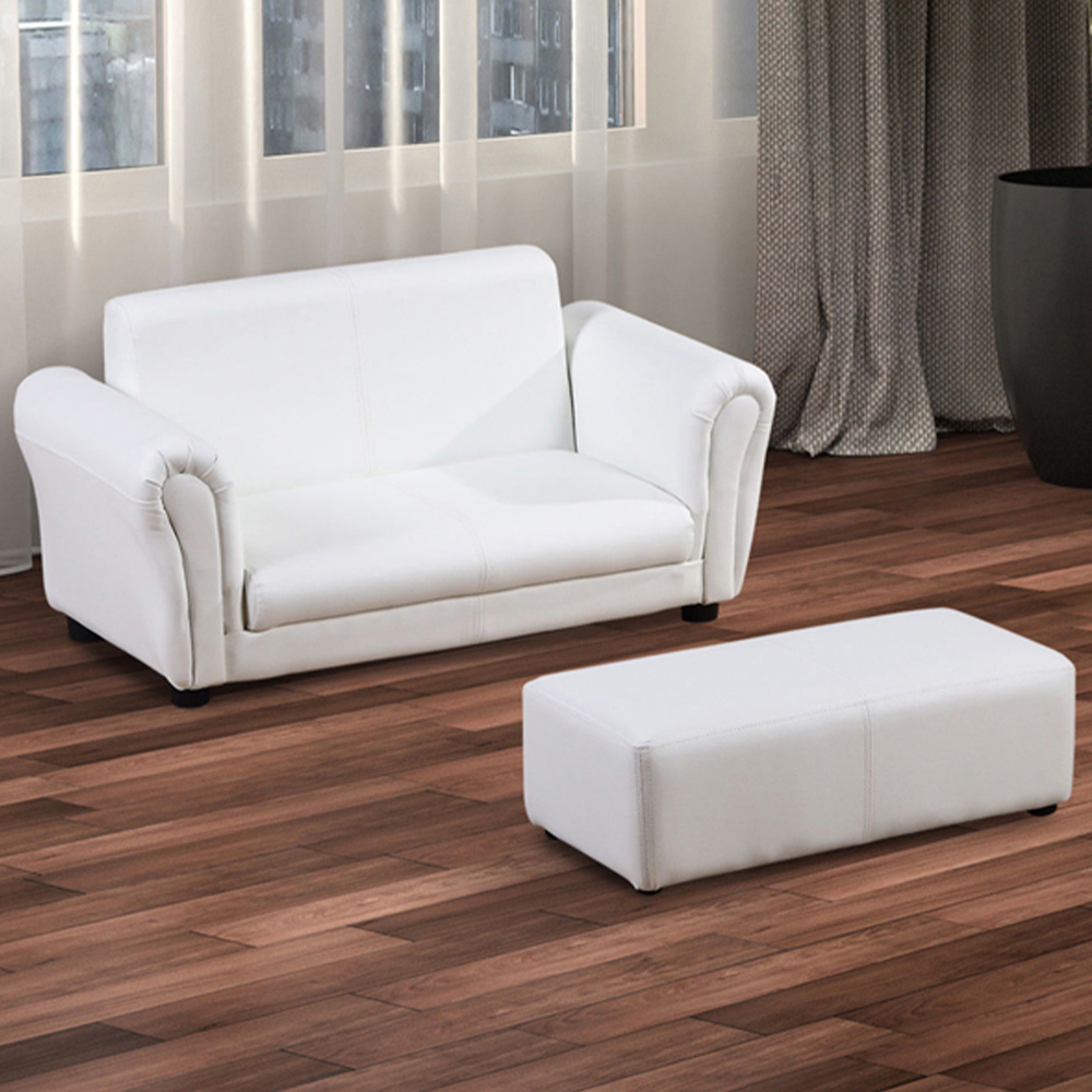 Tommy Toys 2 Seater White Kids Sofa and Footstool Image 1