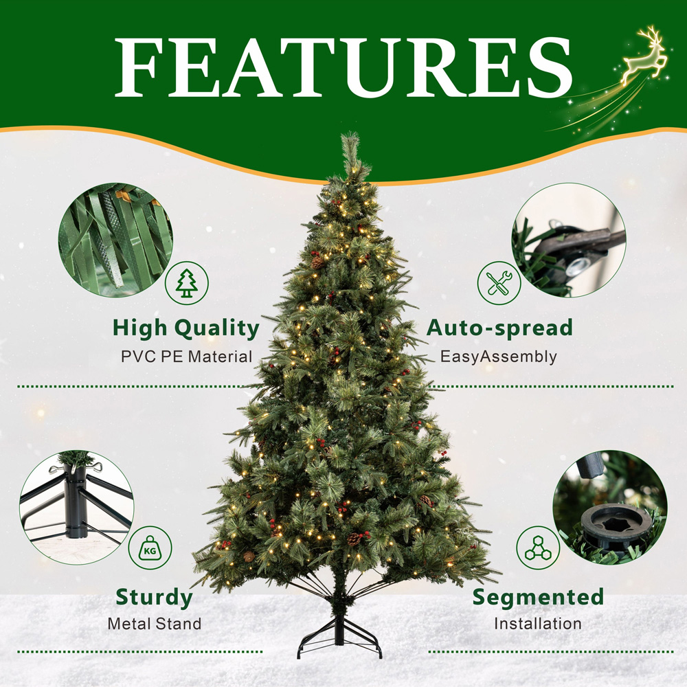 Abrihome 550 Warm White LED Pre-Lit Artificial Christmas Tree with Berries and Pinecones 8.5ft Image 5