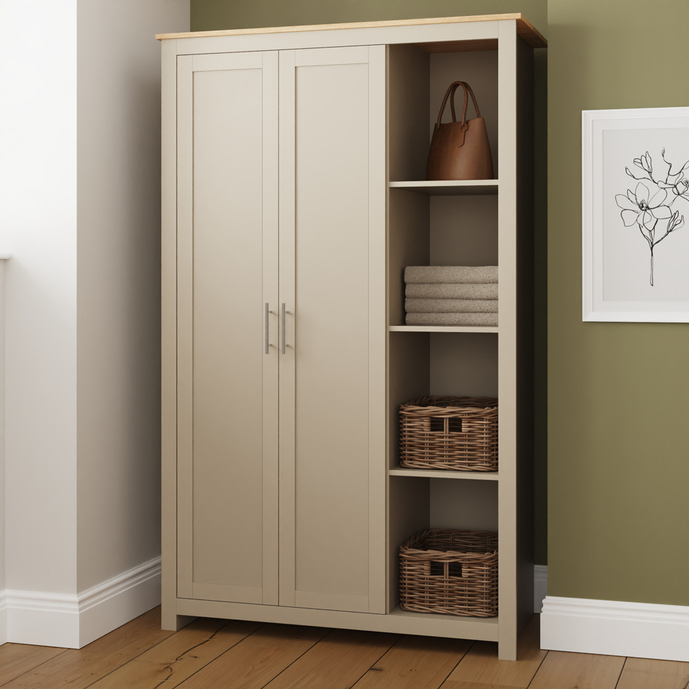 GFW Lancaster 2 Door 4 Shelf Cream Wardrobe Image 8
