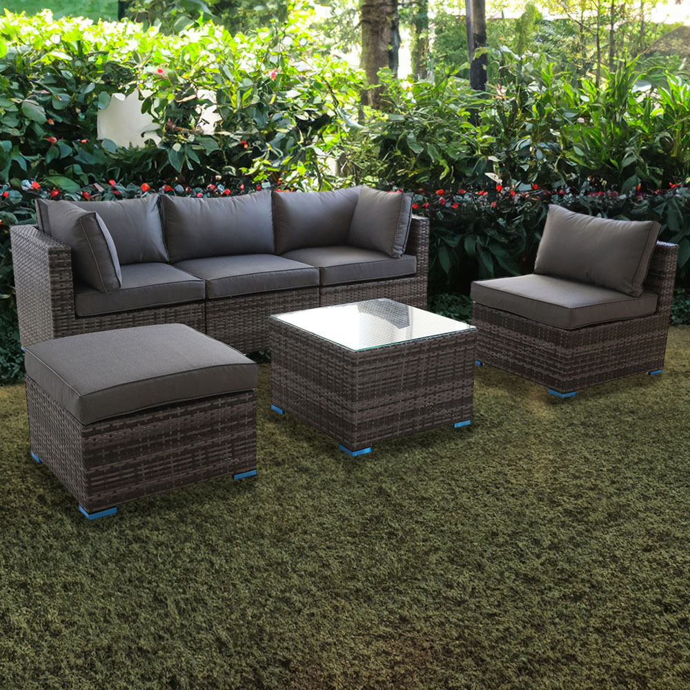 Furniture One 5 Seater Grey Rattan Garden Sofa Set Image 1