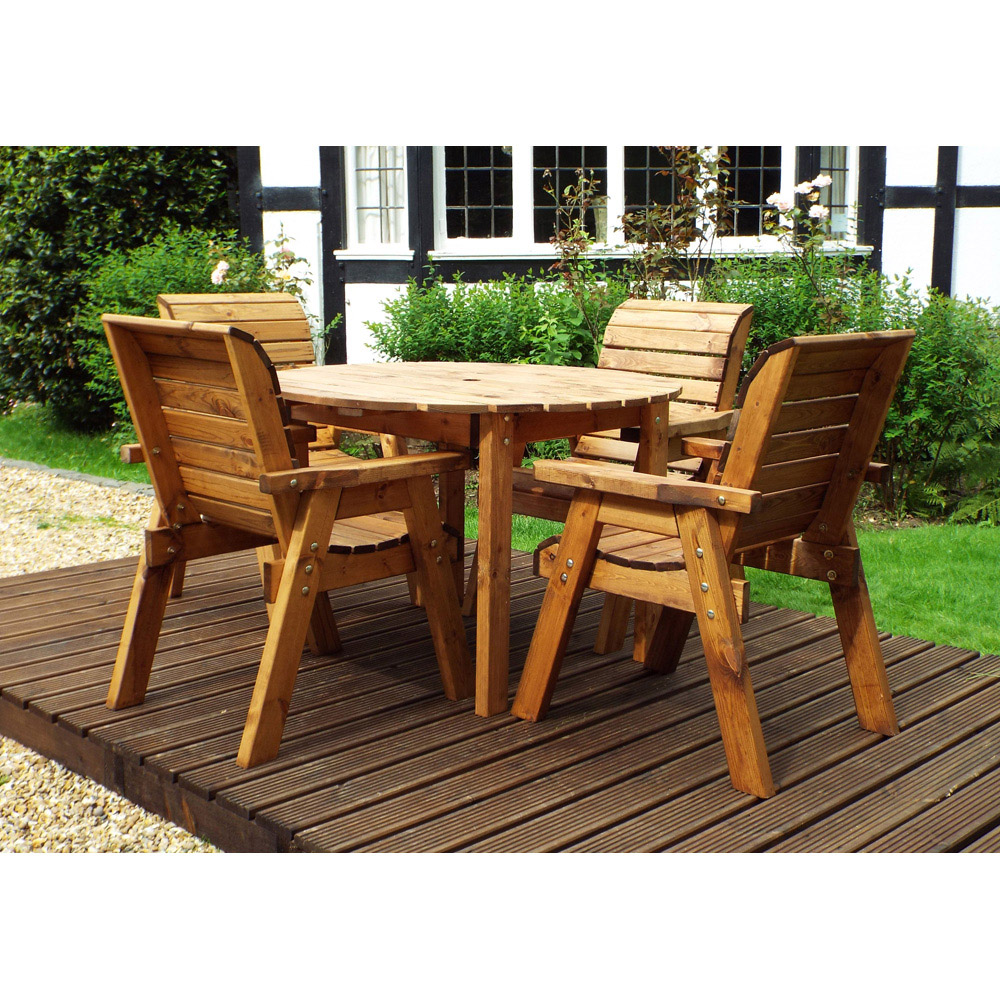 Charles Taylor Solid Wood 4 Seater Round Outdoor Dining Set with Green Cushions Image 4