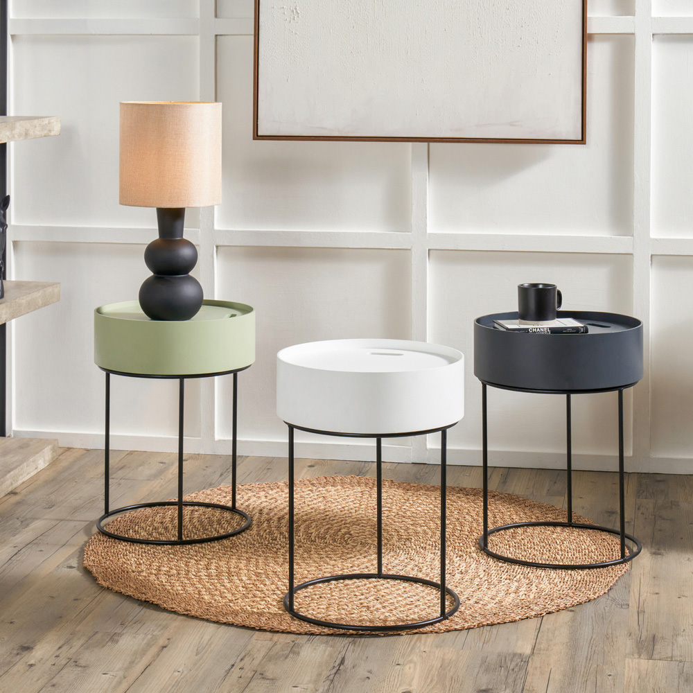 Pacific Lifestyle Hugo White Wood Veneer and Black Metal Storage Table Image 6