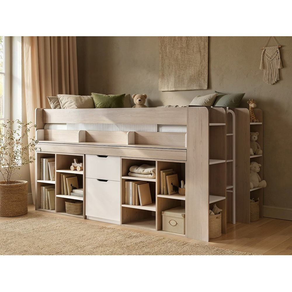 Flair Micah Oak and White Mid Sleeper Bed with Desk Image 4