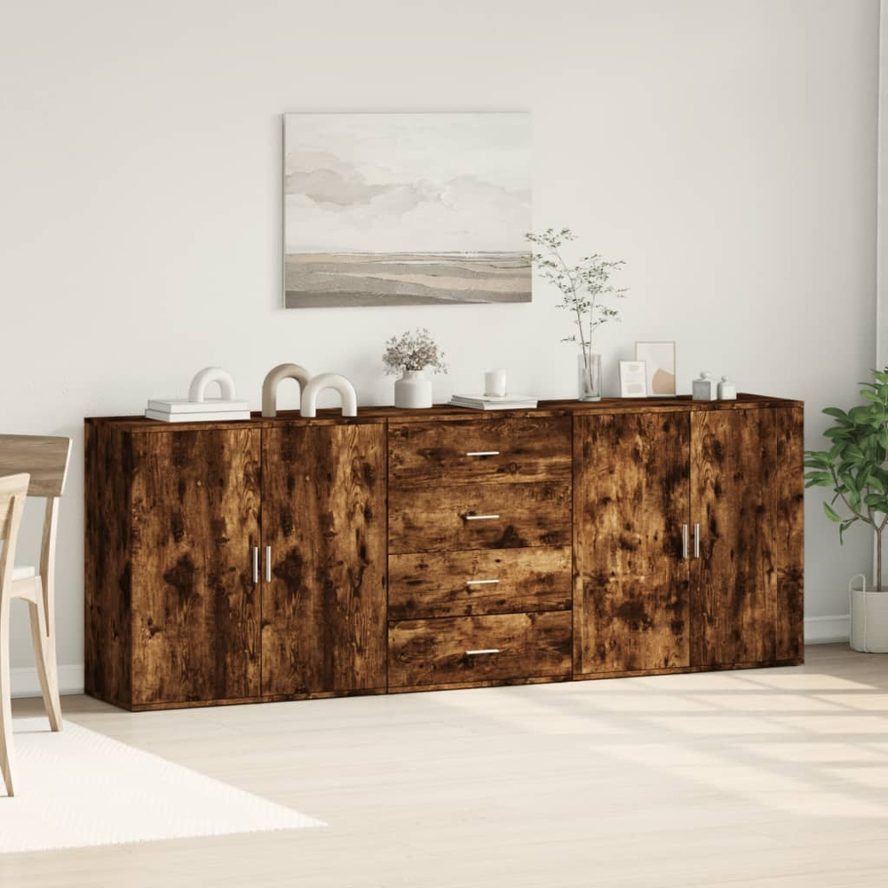 vidaXL 4 Door 4 Drawer Smoked Oak Sideboard Image 3