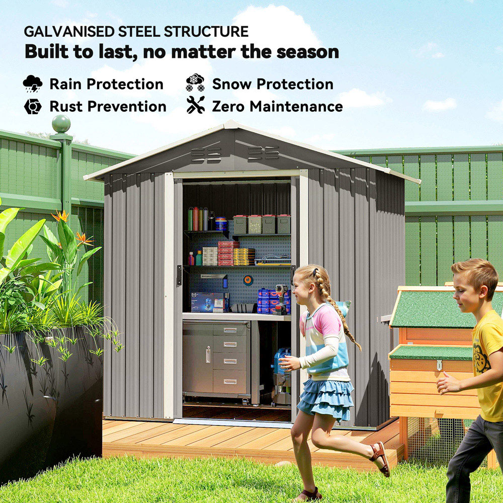 Outsunny 6 x 3.2ft Light Grey Galvanised Steel Garden Storage Shed Image 9