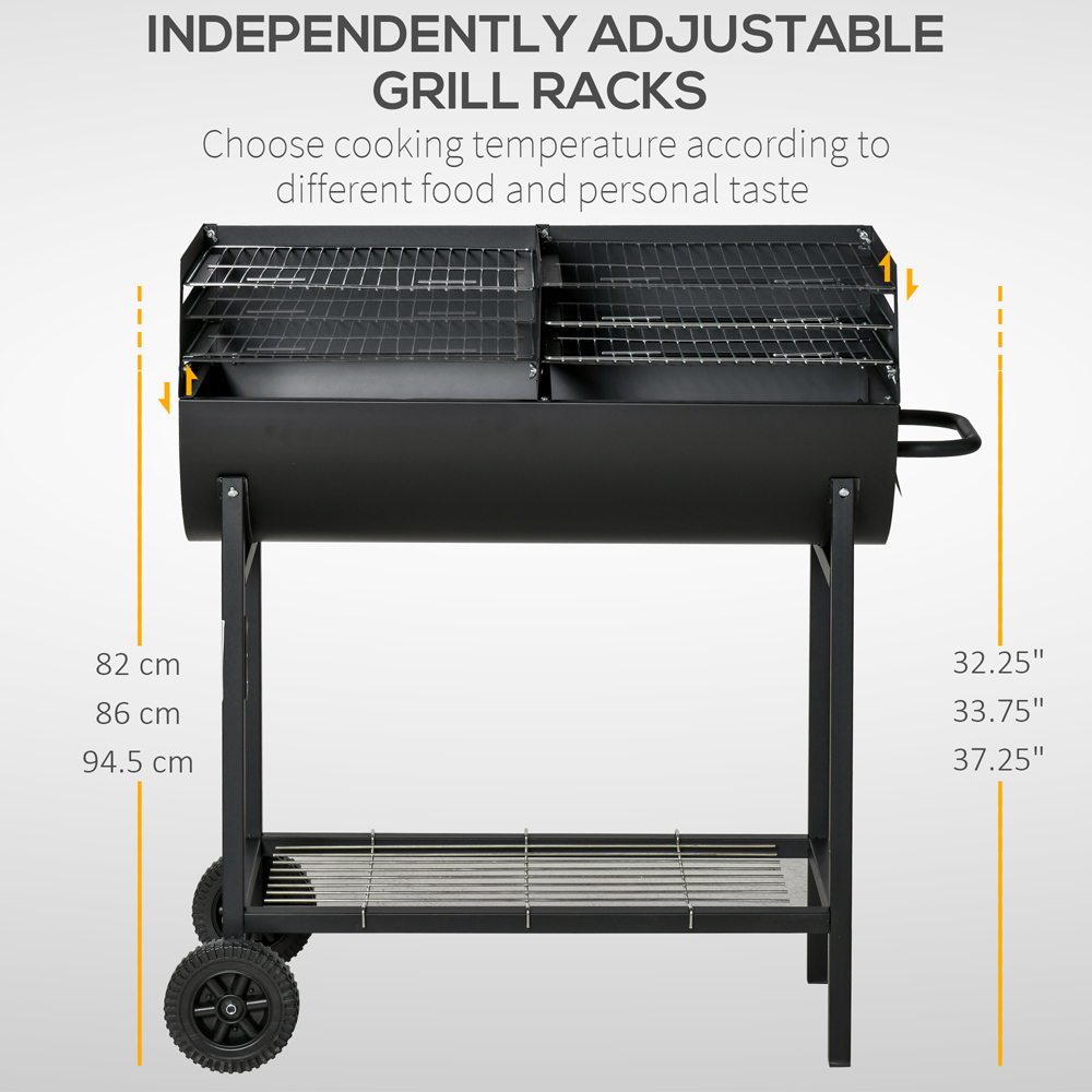 Outsunny Black Portable Dual Charcoal BBQ Grill Cart Image 7