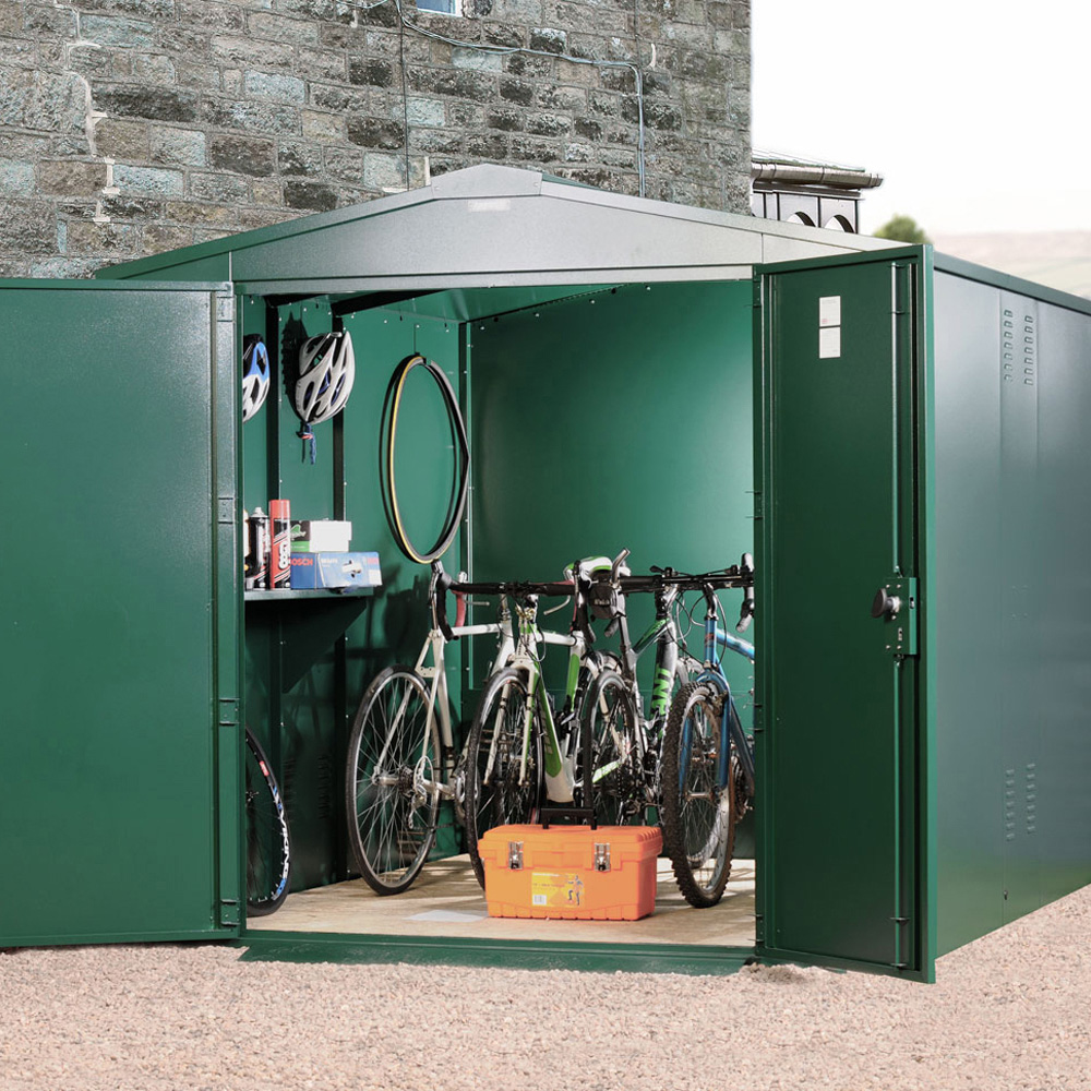 Asgard Gladiator 7 x 9ft Double Door Green High Security Apex Bike Shed Image 2